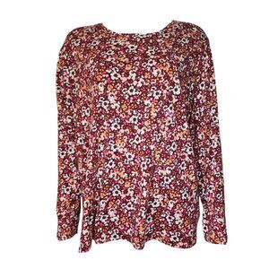 Croft & Barrow Top Womens Size 2X Pink Brown Floral Long Sleeve The Classic Tee